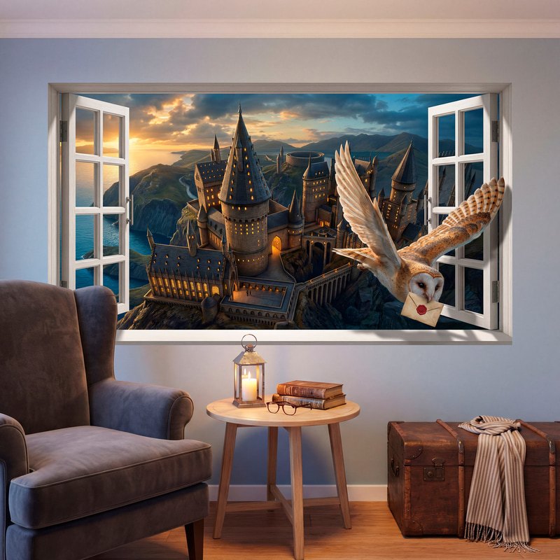 Wall Stickers: Window to Hogwarts Castle with Hedwig the Owl