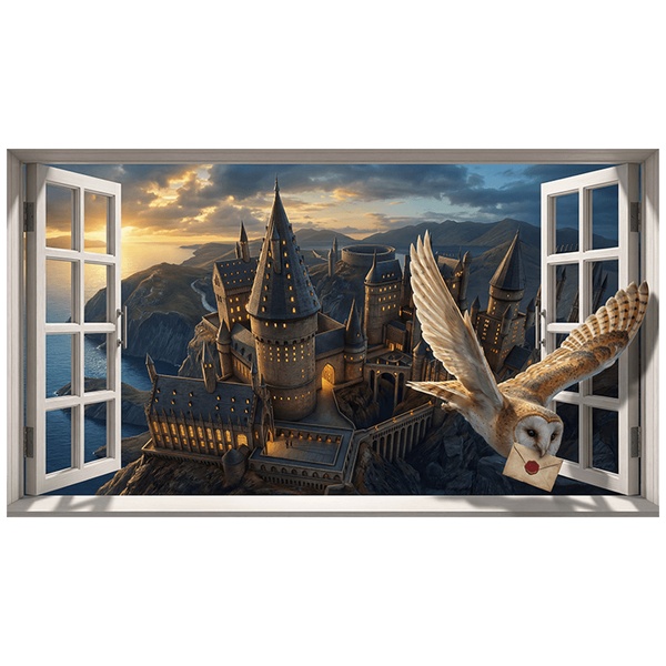 Wall Stickers: Window to Hogwarts Castle with Hedwig the Owl