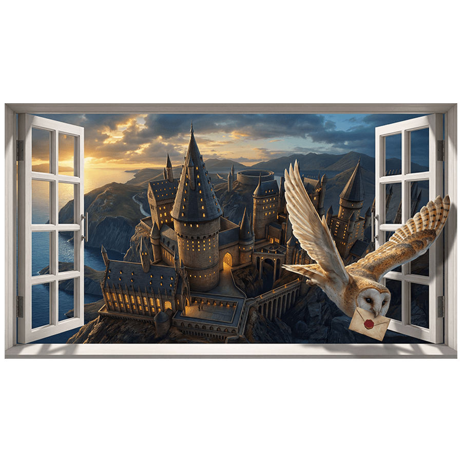 Wall Stickers: Window to Hogwarts Castle with Hedwig the Owl