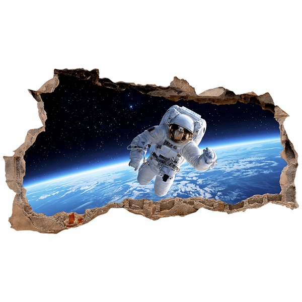 Stickers for Kids: Wall Hole Astronaut in Space above Earth
