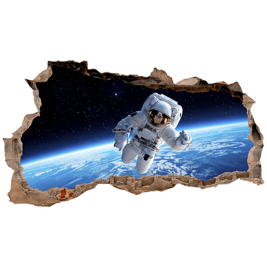 Stickers for Kids: Wall Hole Astronaut in Space above Earth