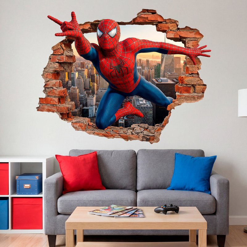 Wall Stickers: Wall Hole Spider-Man over the City
