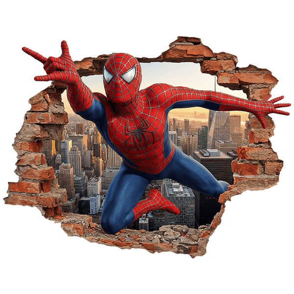Stickers for Kids: Wall Hole Spider-Man over the City