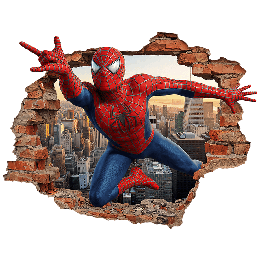 Stickers for Kids: Wall Hole Spider-Man over the City