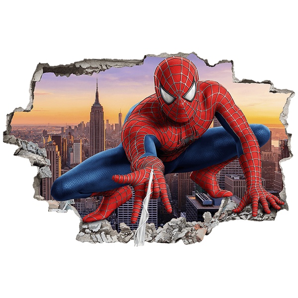 Wall Stickers: Wall Hole Spider-Man Shooting Web over the City