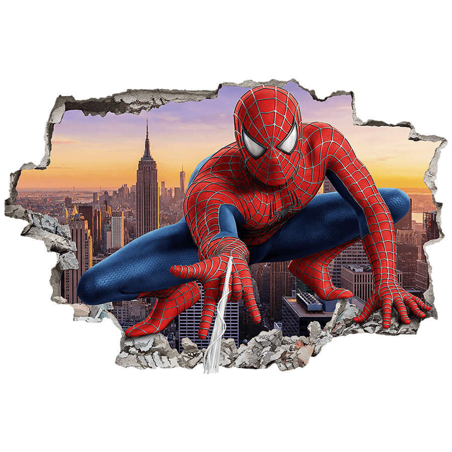 Wall Stickers: Wall Hole Spider-Man Shooting Web over the City