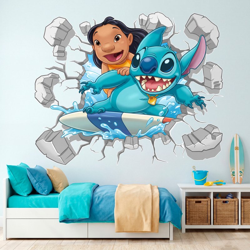Stickers for Kids: Wall Hole Lilo & Stitch Surfing the Wave