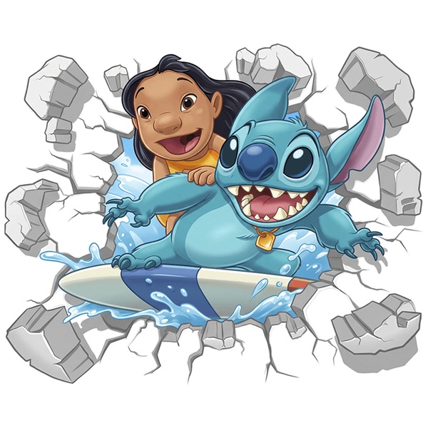 Stickers for Kids: Wall Hole Lilo & Stitch Surfing the Wave