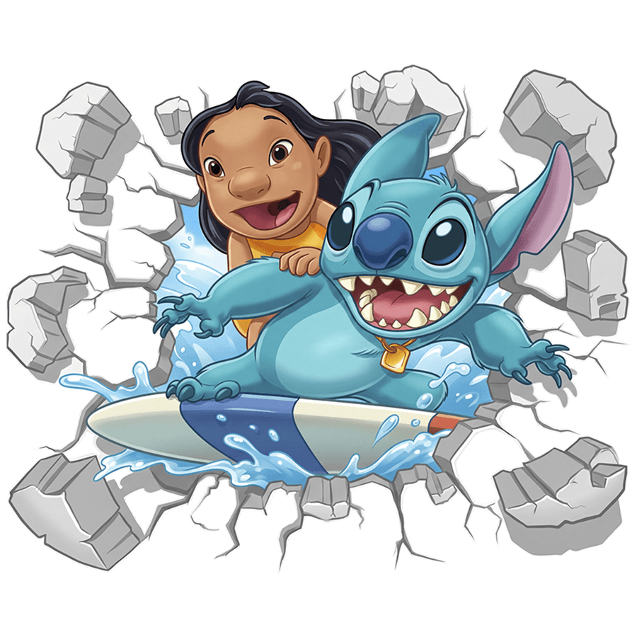 Stickers for Kids: Wall Hole Lilo & Stitch Surfing the Wave