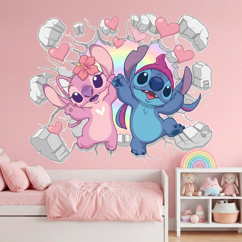 Stickers for Kids: Wall Hole Stitch and Angel Rainbow Hearts