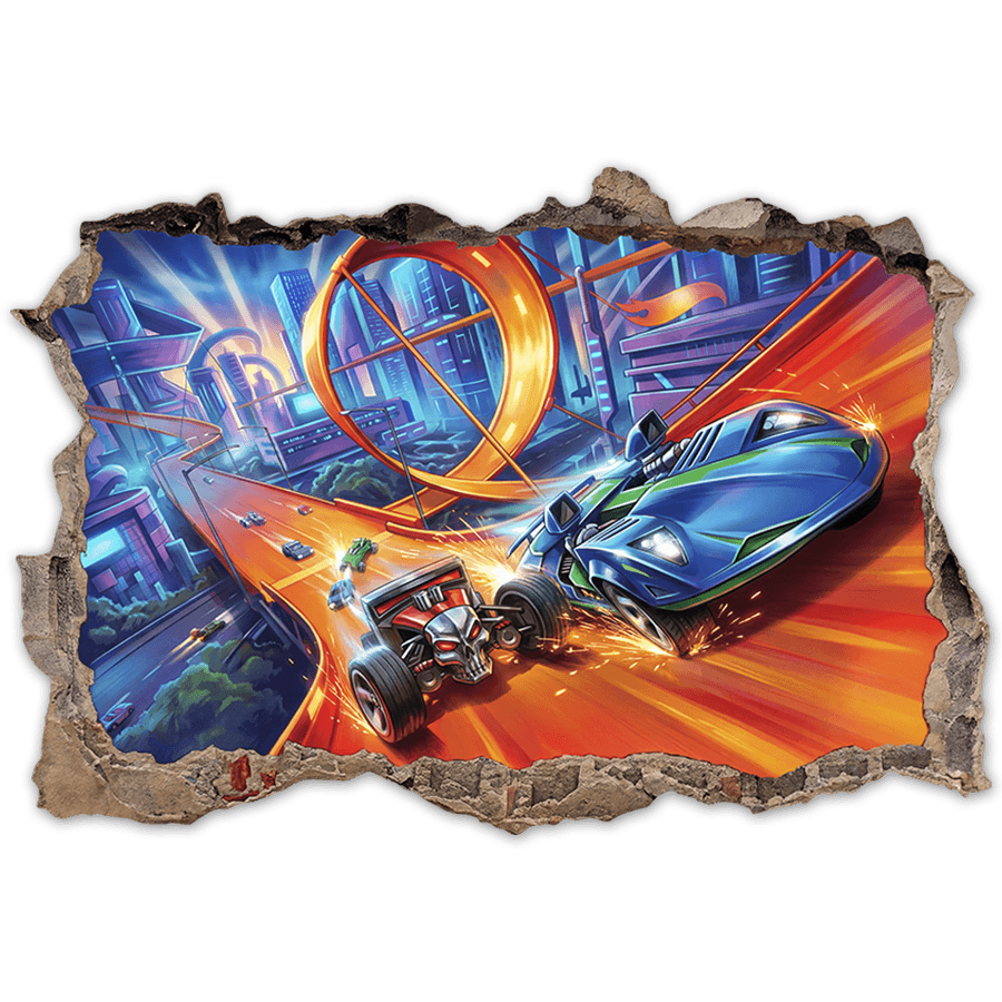 Stickers for Kids: Wall Break Cars on Extreme Track