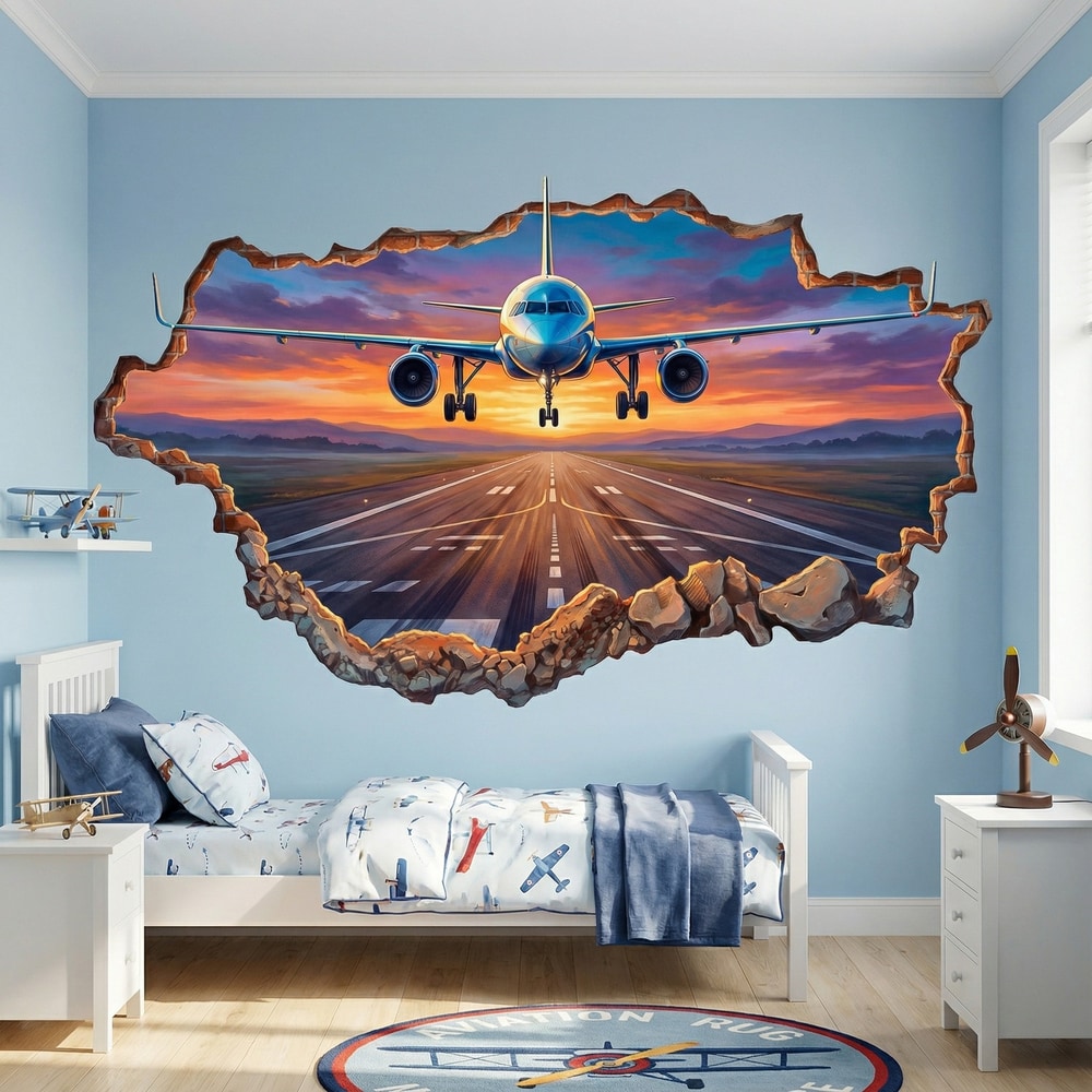 Wall Stickers: Sunset Takeoff Airplane Wall Break