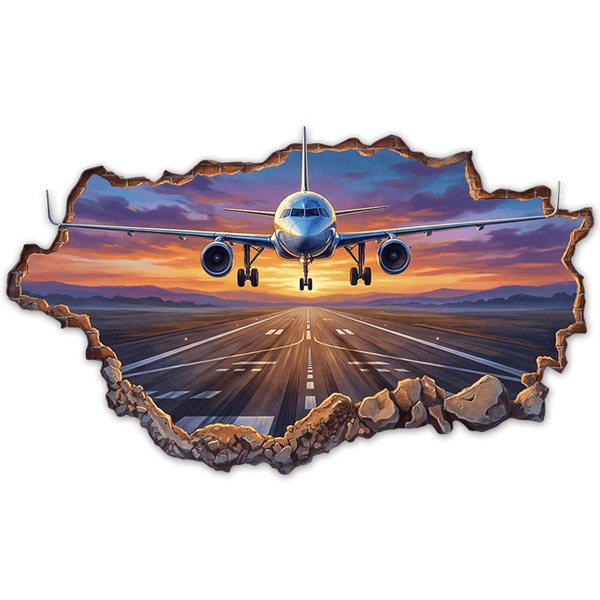 Wall Stickers: Sunset Takeoff Airplane Wall Break