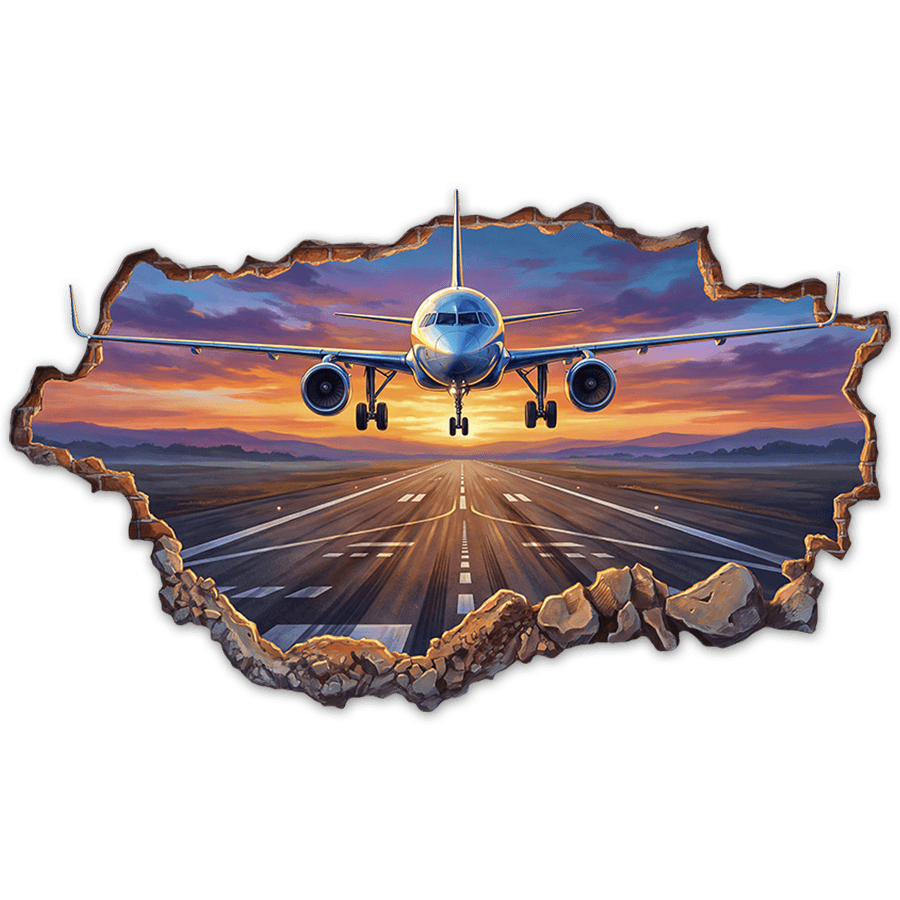 Wall Stickers: Sunset Takeoff Airplane Wall Break