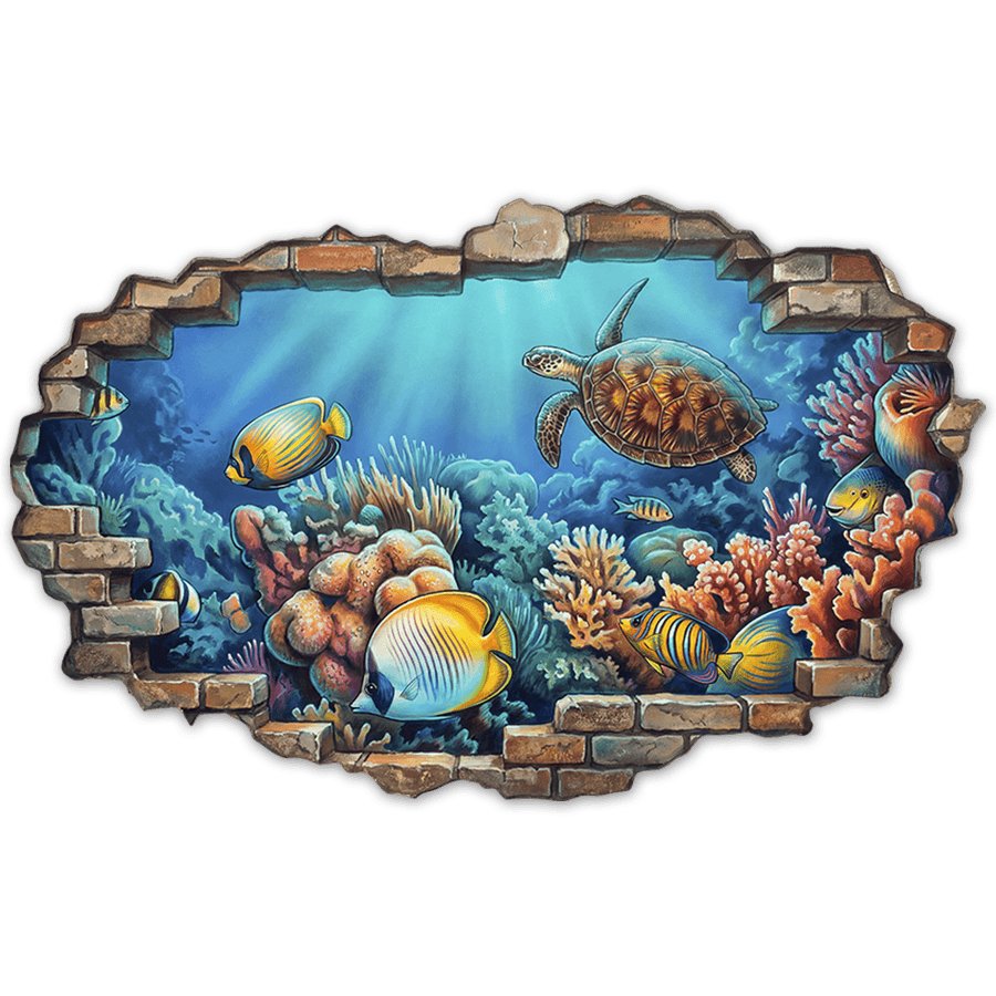 Wall Stickers: Wall Break Marine Reef with Turtle