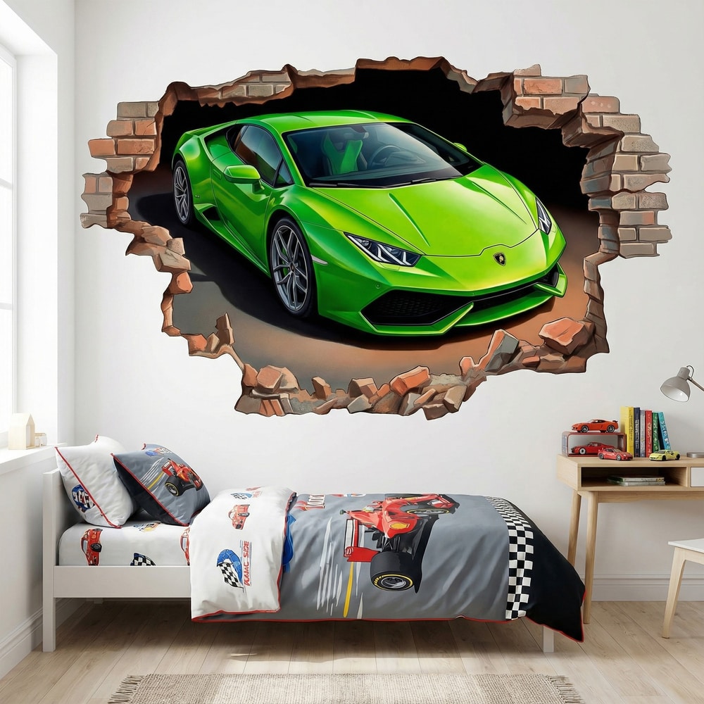 Wall Stickers: Lamborghini Green Sports Car Wall Break
