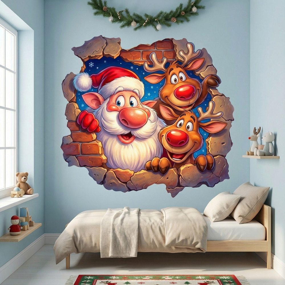 Wall Stickers: Wall Break Santa Claus and Reindeers