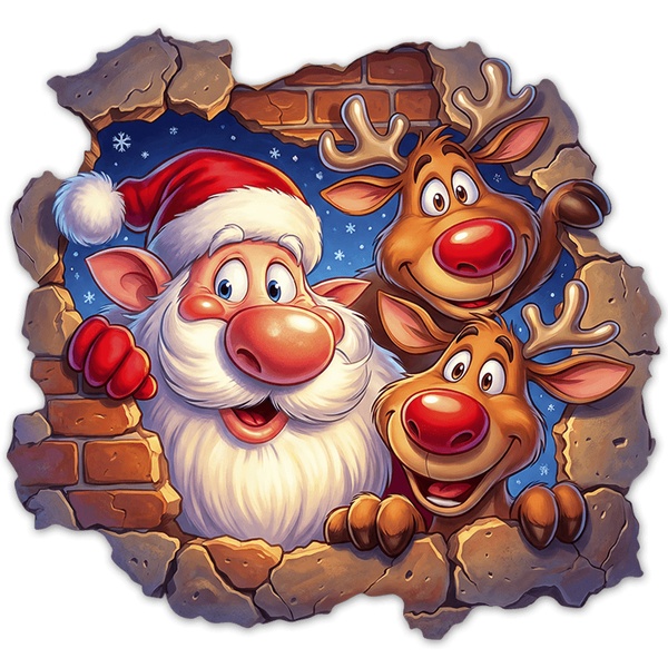 Wall Stickers: Wall Break Santa Claus and Reindeers