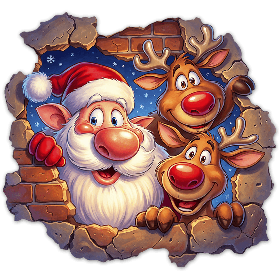 Wall Stickers: Wall Break Santa Claus and Reindeers
