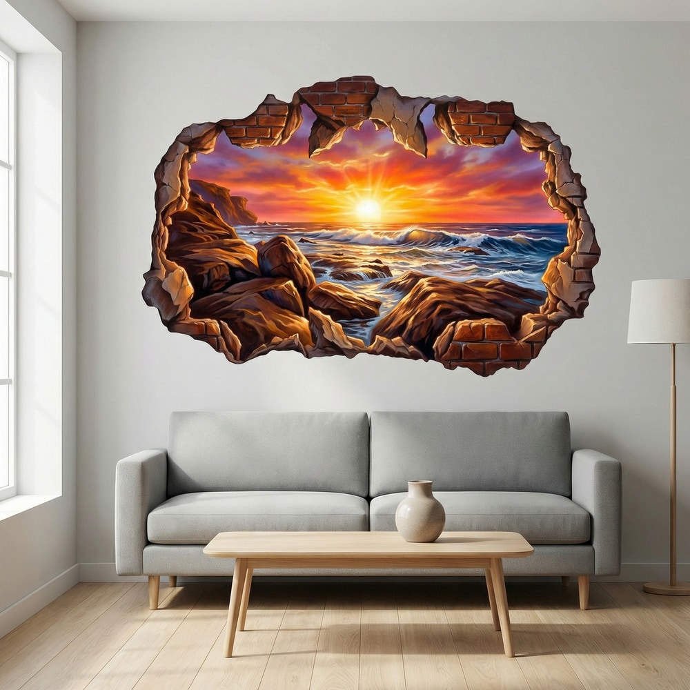 Wall Stickers: Wall Break Rocky Coast Sunset