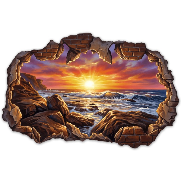 Wall Stickers: Wall Break Rocky Coast Sunset