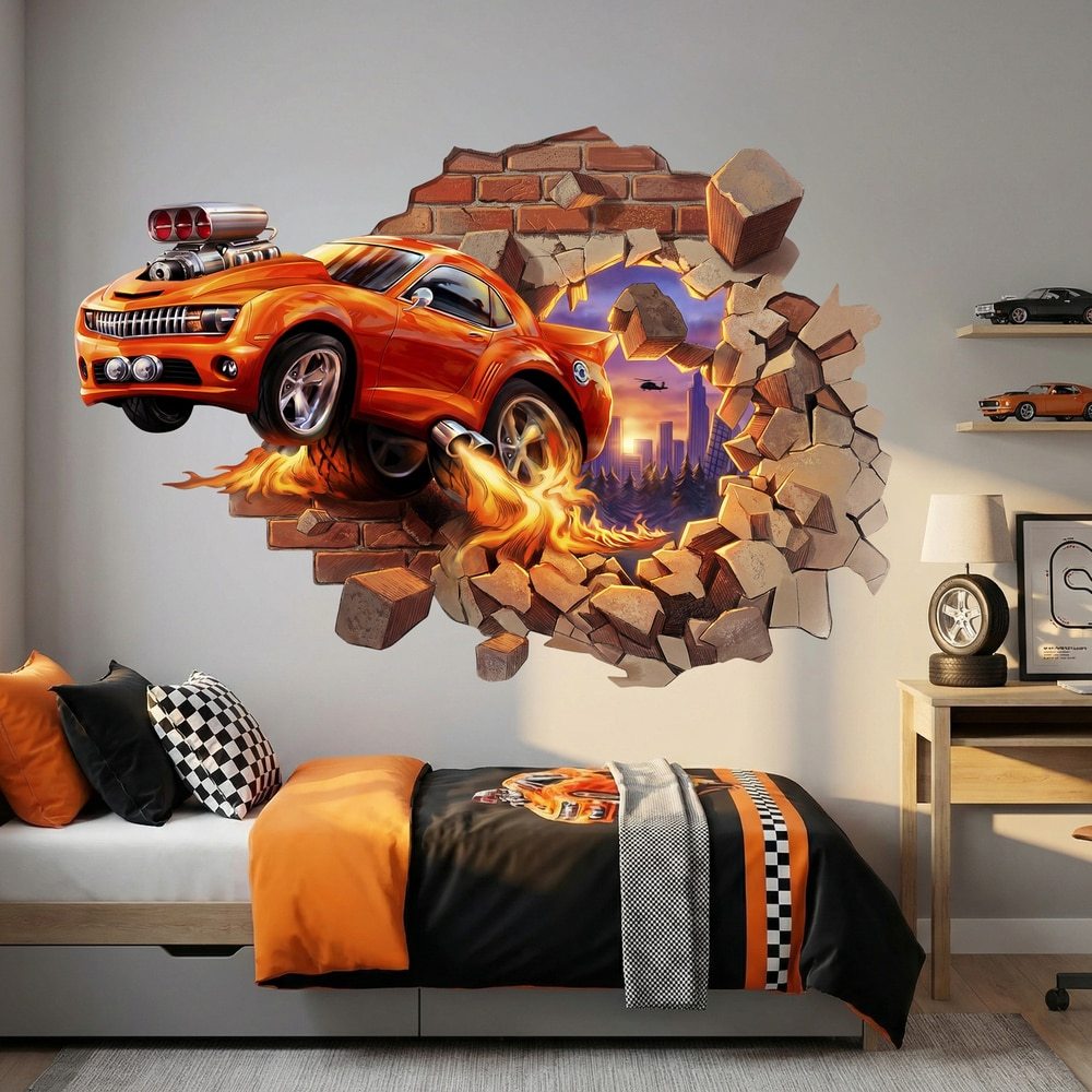 Stickers for Kids: Wall Break Muscle Car Explosion