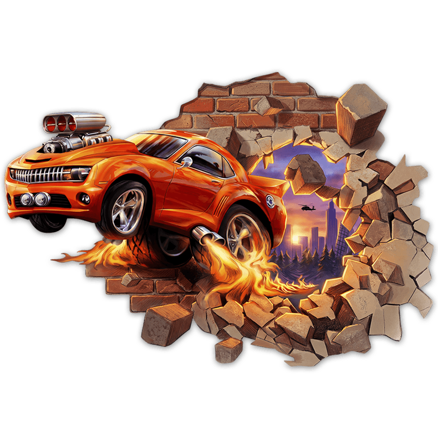 Stickers for Kids: Wall Break Muscle Car Explosion