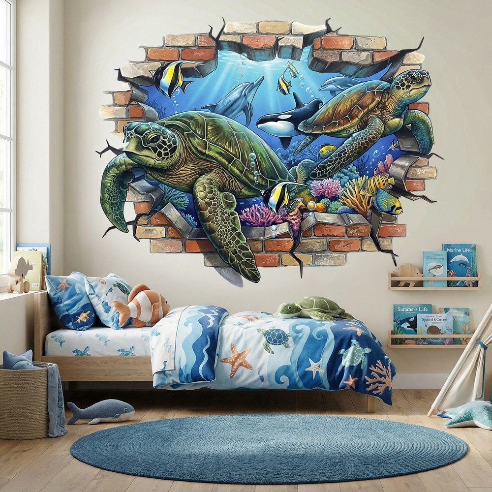 Wall Stickers: Wall Break Sea Turtles and Dolphins