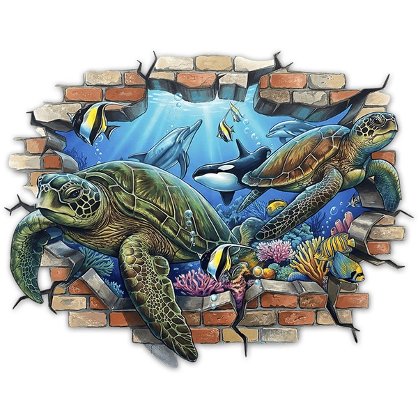 Wall Stickers: Wall Break Sea Turtles and Dolphins