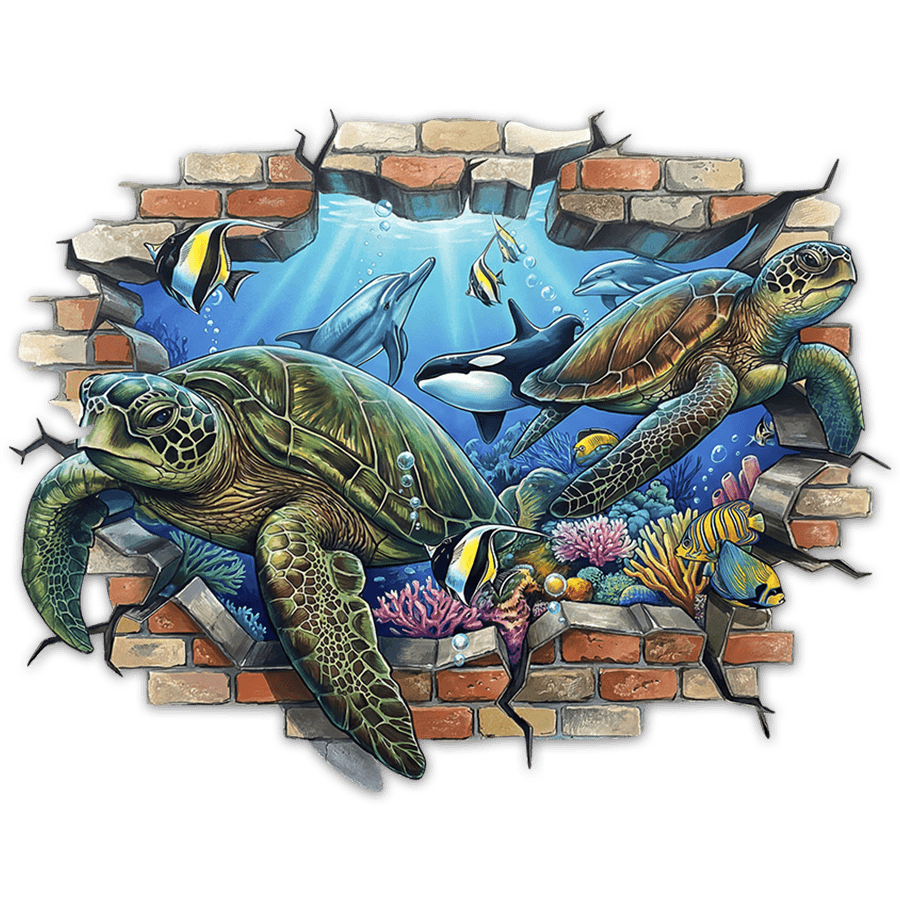 Wall Stickers: Wall Break Sea Turtles and Dolphins