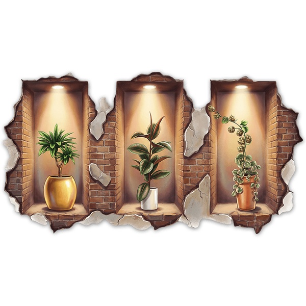 Wall Stickers: 3D Niches Shelves with Decorative Plants