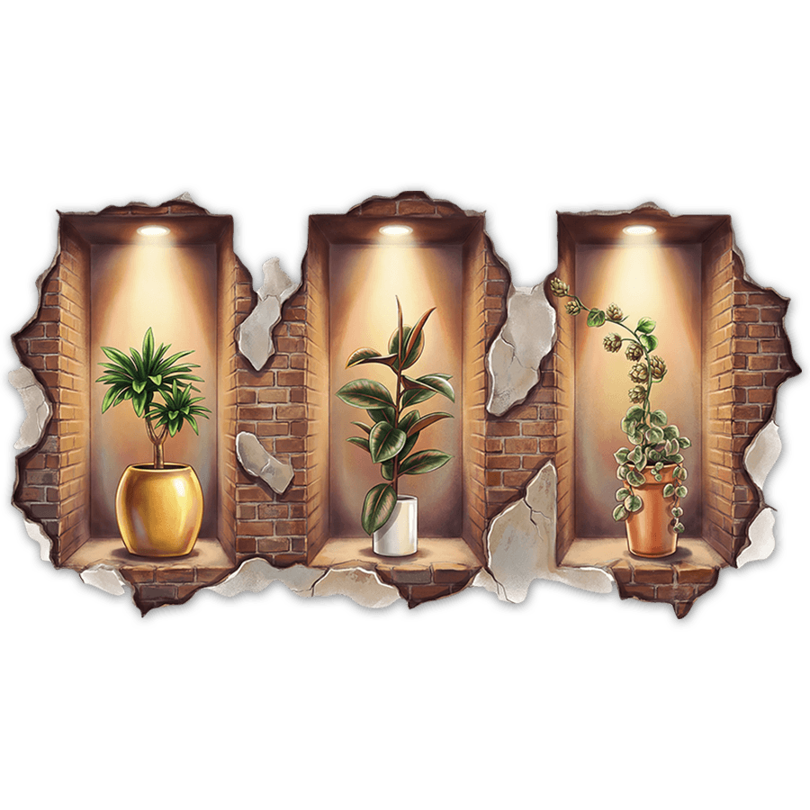 Wall Stickers: 3D Niches Shelves with Decorative Plants