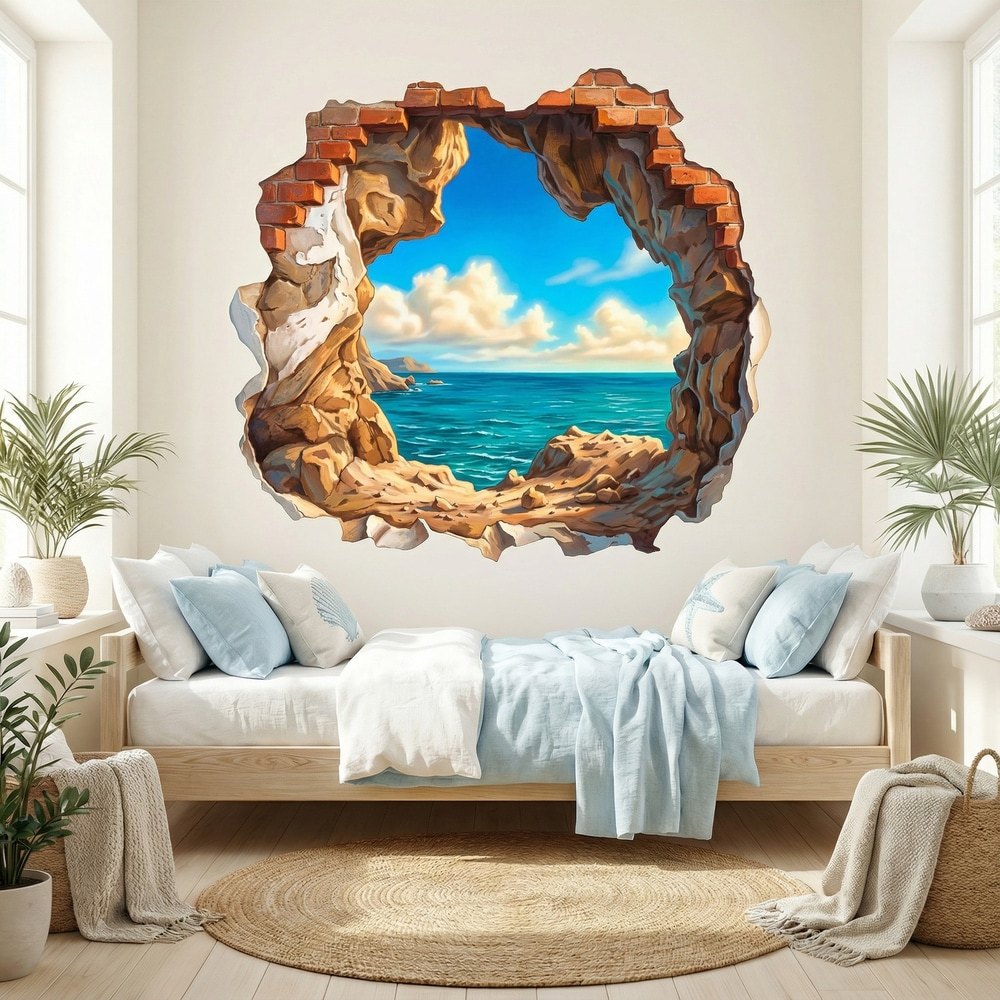 Wall Stickers: Blue Sea View Wall Hole