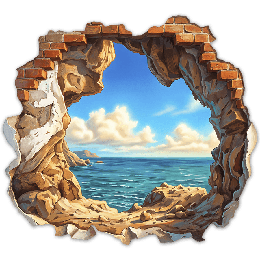 Wall Stickers: Blue Sea View Wall Hole