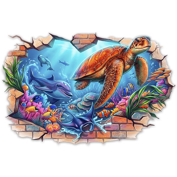 Wall Stickers: Underwater World Wall Hole with Dolphins and Turtl