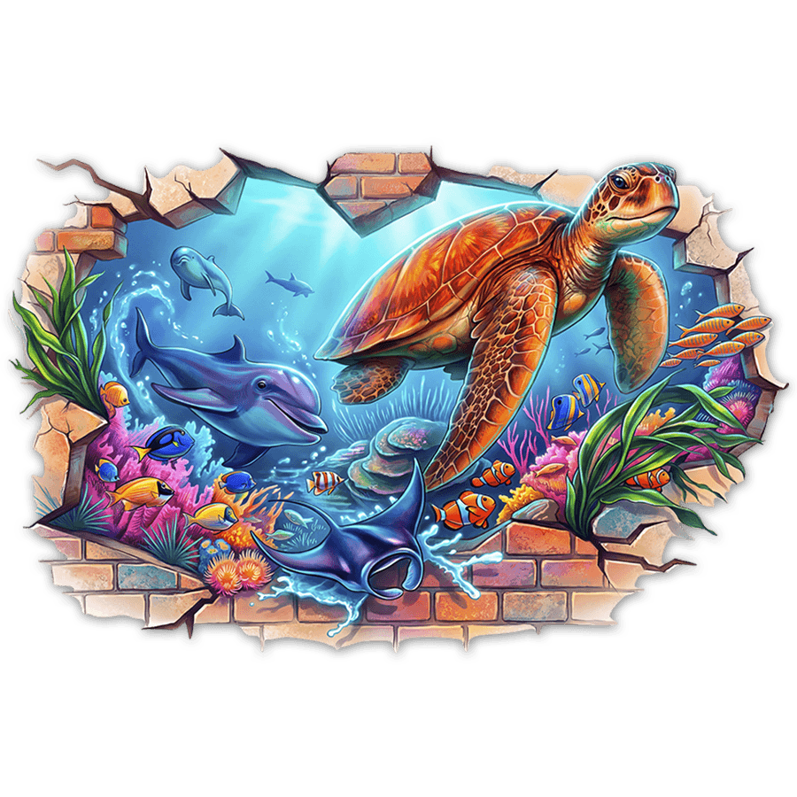 Wall Stickers: Underwater World Wall Hole with Dolphins and Turtl