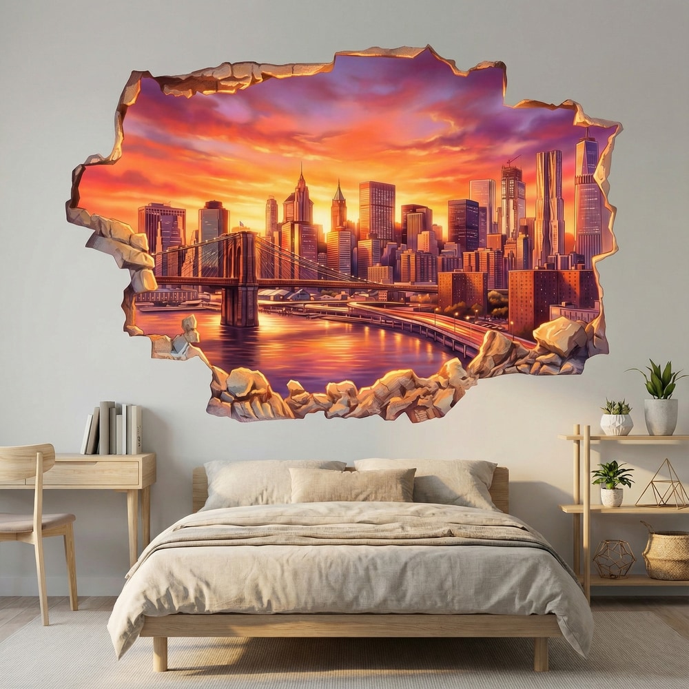Wall Stickers: Wall Hole Panoramic View of New York