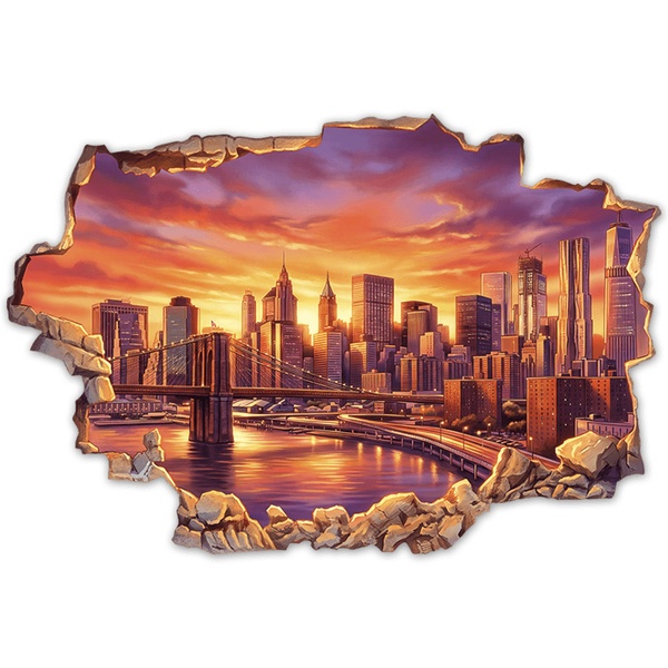 Wall Stickers: Wall Hole Panoramic View of New York