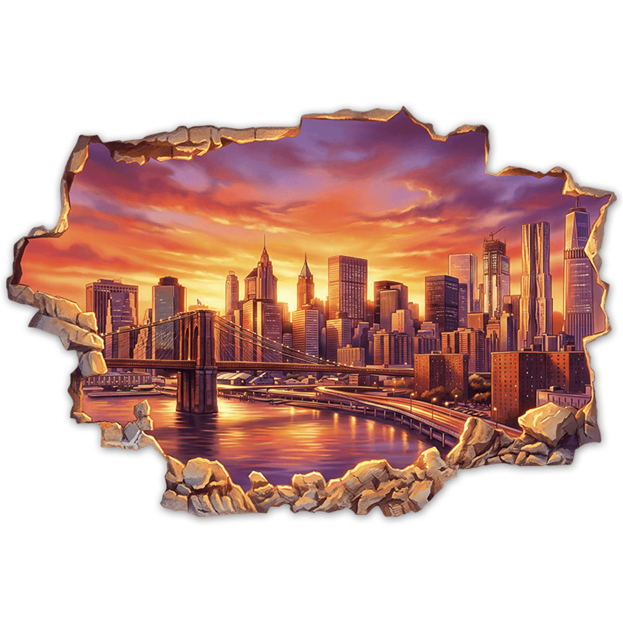 Wall Stickers: Wall Hole Panoramic View of New York