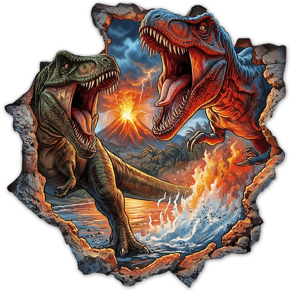 Stickers for Kids: Wall Hole Dinosaurs T-Rex Volcano Eruption