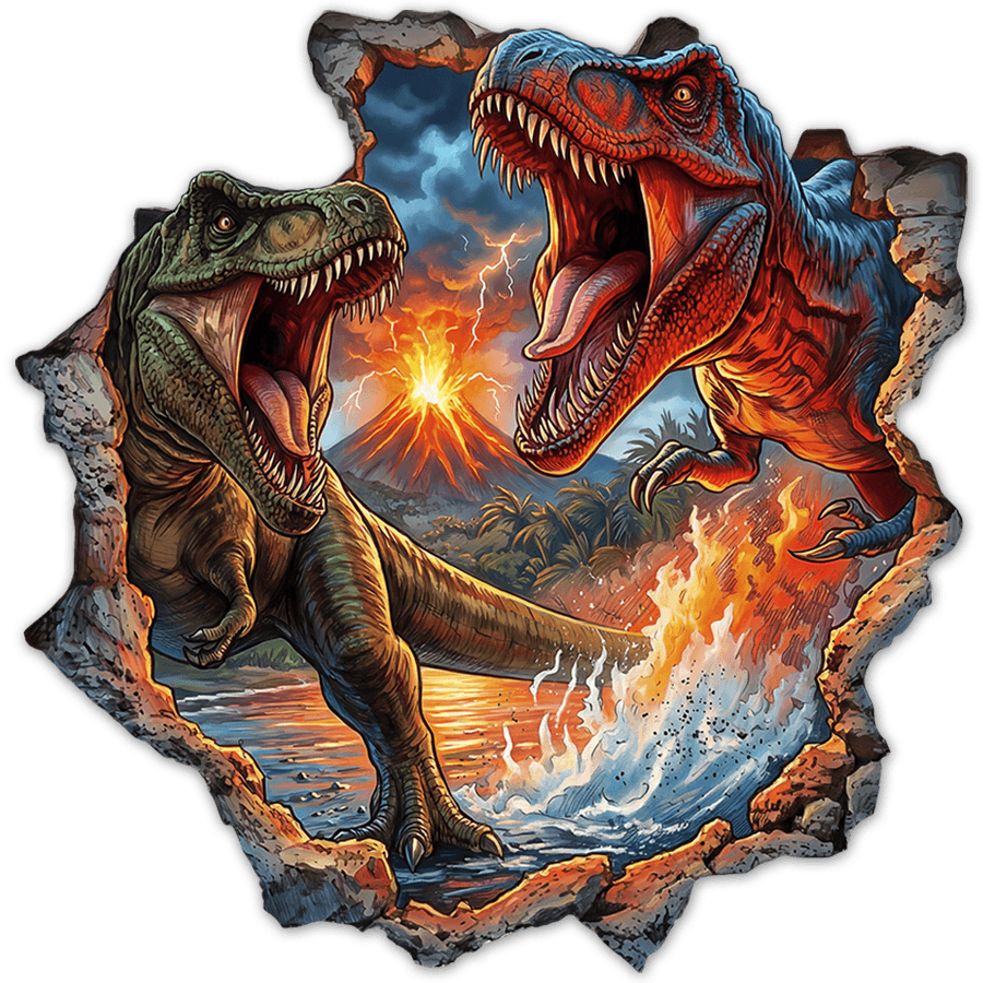 Stickers for Kids: Wall Hole Dinosaurs T-Rex Volcano Eruption