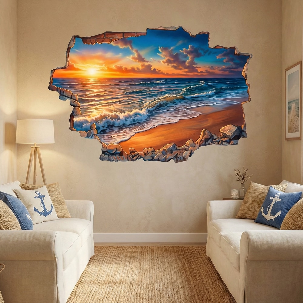Wall Stickers: Wall Hole Sunset Ocean Horizon