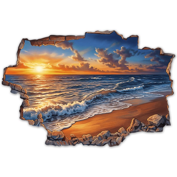 Wall Stickers: Wall Hole Sunset Ocean Horizon
