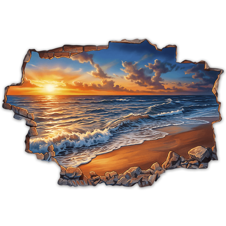 Wall Stickers: Wall Hole Sunset Ocean Horizon