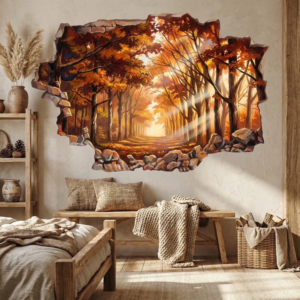 Wall Stickers: Wall Hole Golden Autumn Forest