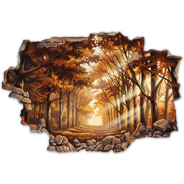Wall Stickers: Wall Hole Golden Autumn Forest
