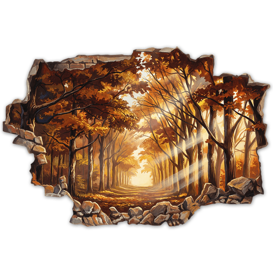 Wall Stickers: Wall Hole Golden Autumn Forest