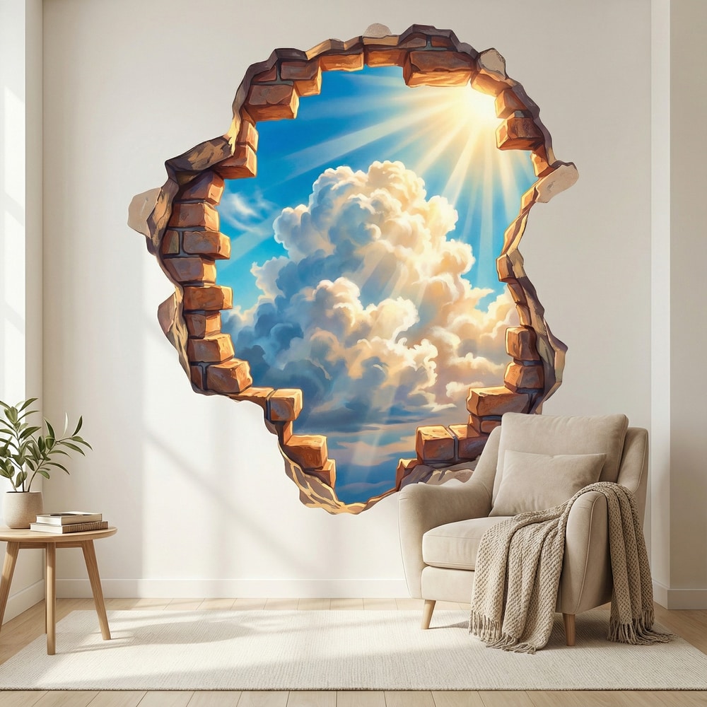 Stickers for Kids: Wall Hole Sky Through the Clouds