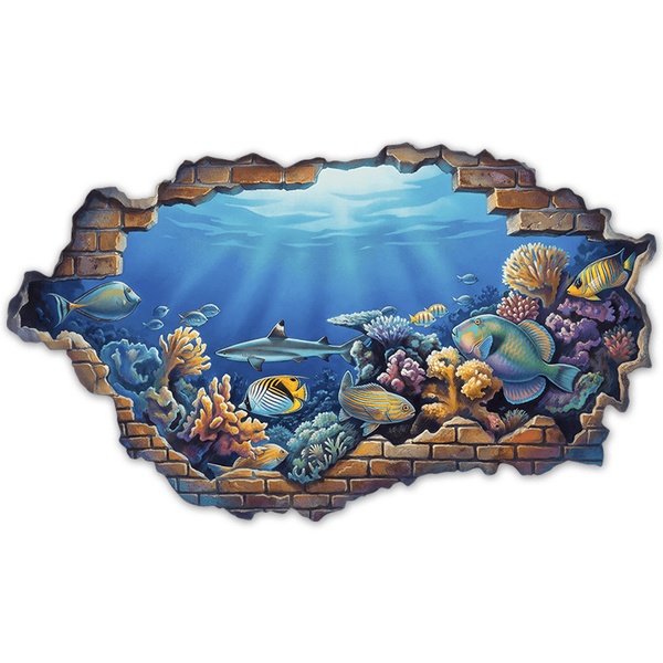 Wall Stickers: Wall Hole Tropical Reef with Colorful Fish