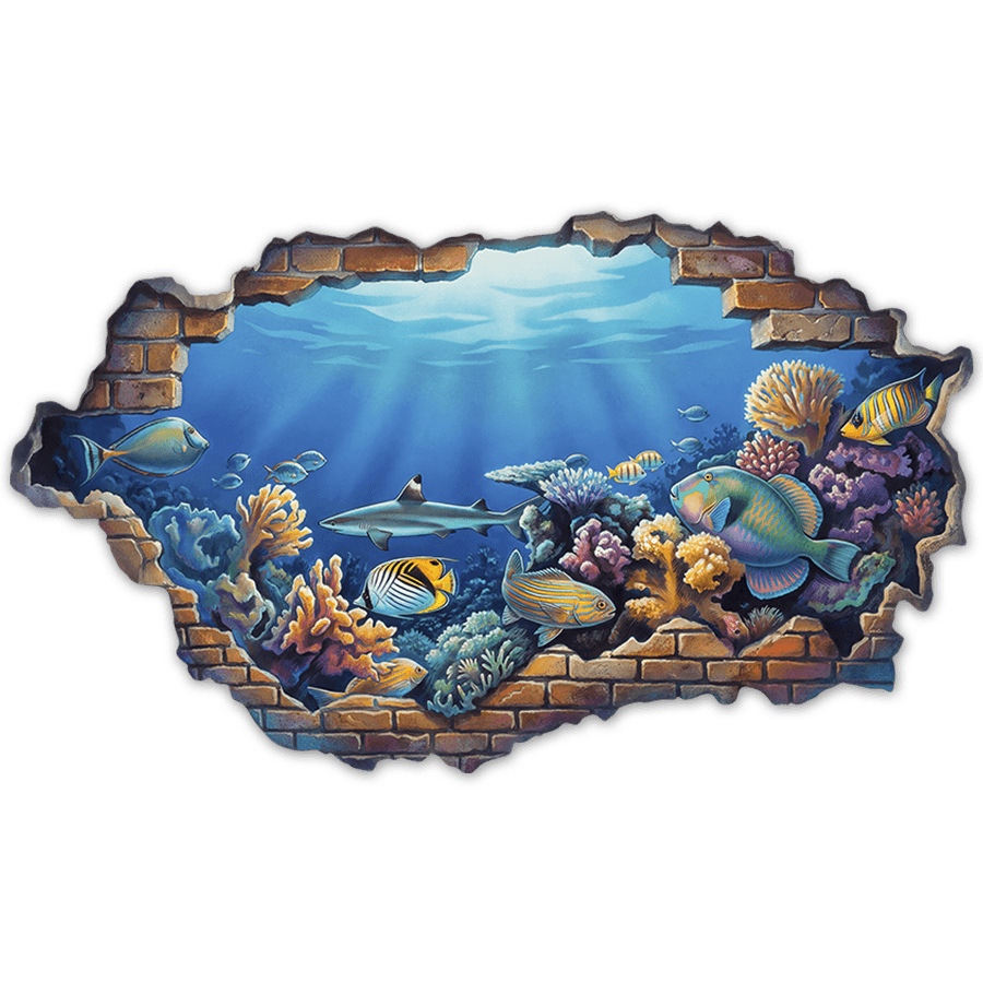 Wall Stickers: Wall Hole Tropical Reef with Colorful Fish